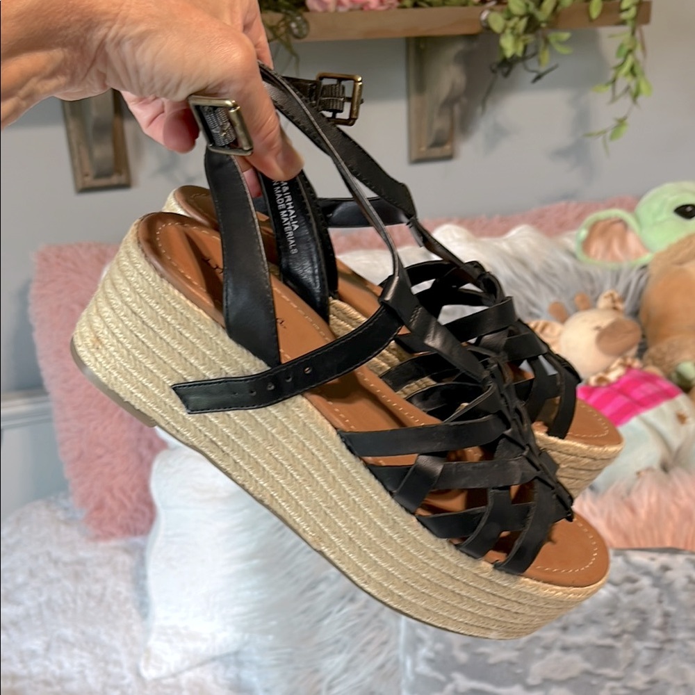 Black Strappy Platform Espadrille Sandals